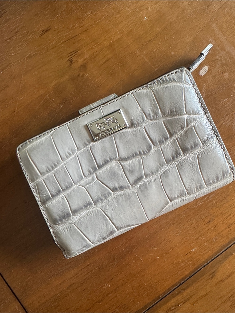 Coach Croc-Embossed Zip-Around Wallet - Silver